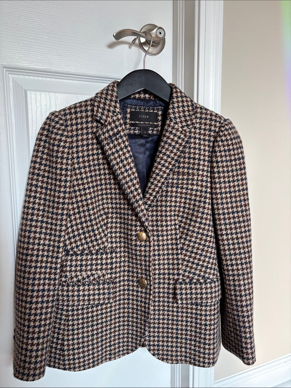 J. Crew Women's Navy and Brown Houndstooth Wool Blazer